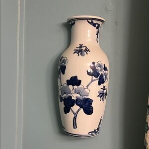 Elegant Blue and White Floral ceramic Half Vase